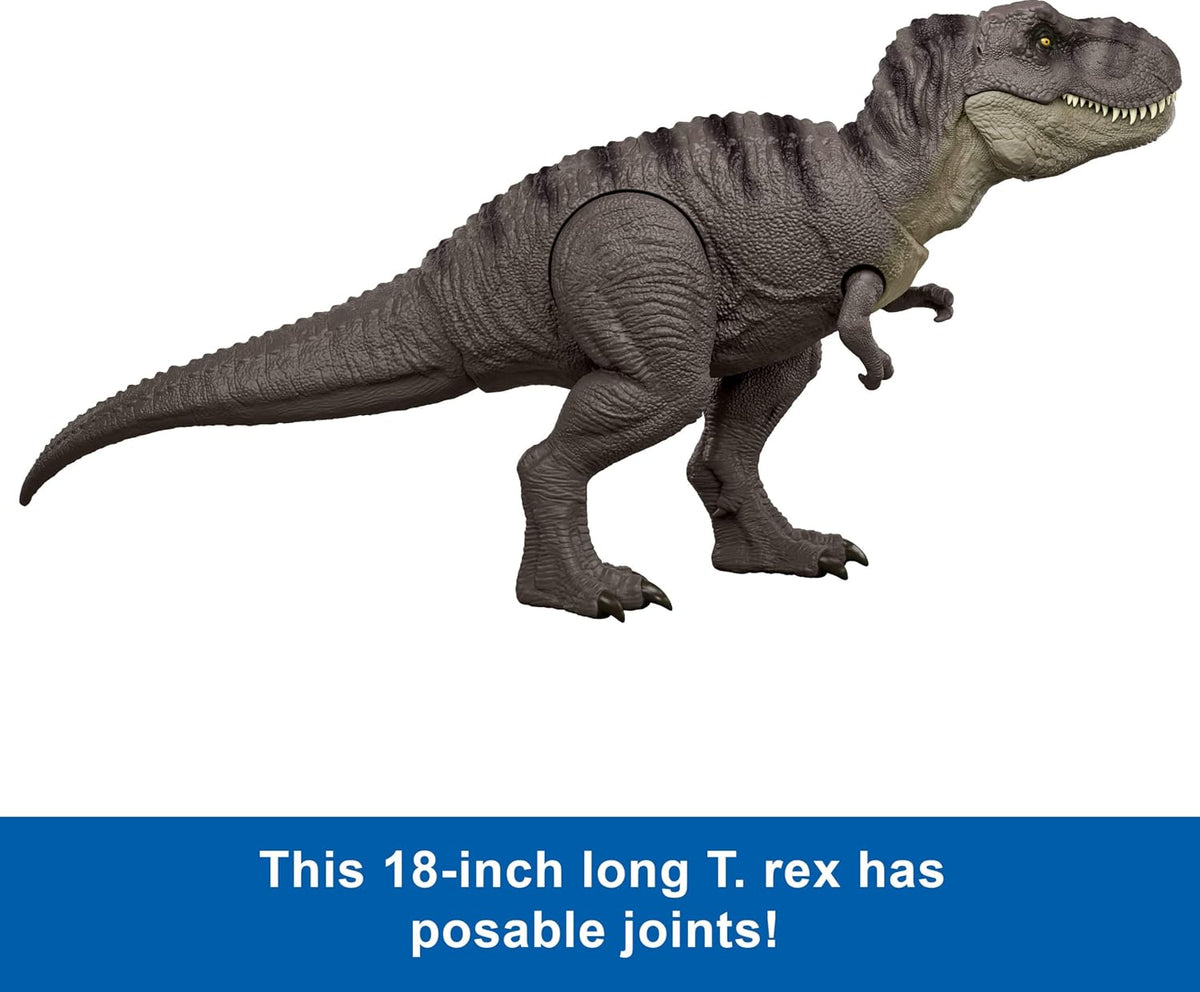 Jurassic World T-Rex figura de acción, juguete de dinosaurio, ataque de mordisco