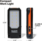 Klein Tools 56079 Luz de trabajo personal recargable delgada, 500 lúmenes, linterna portátil LED magnética, rotación de 360 grados y mosquetón, luz de inspección recargable USB-C