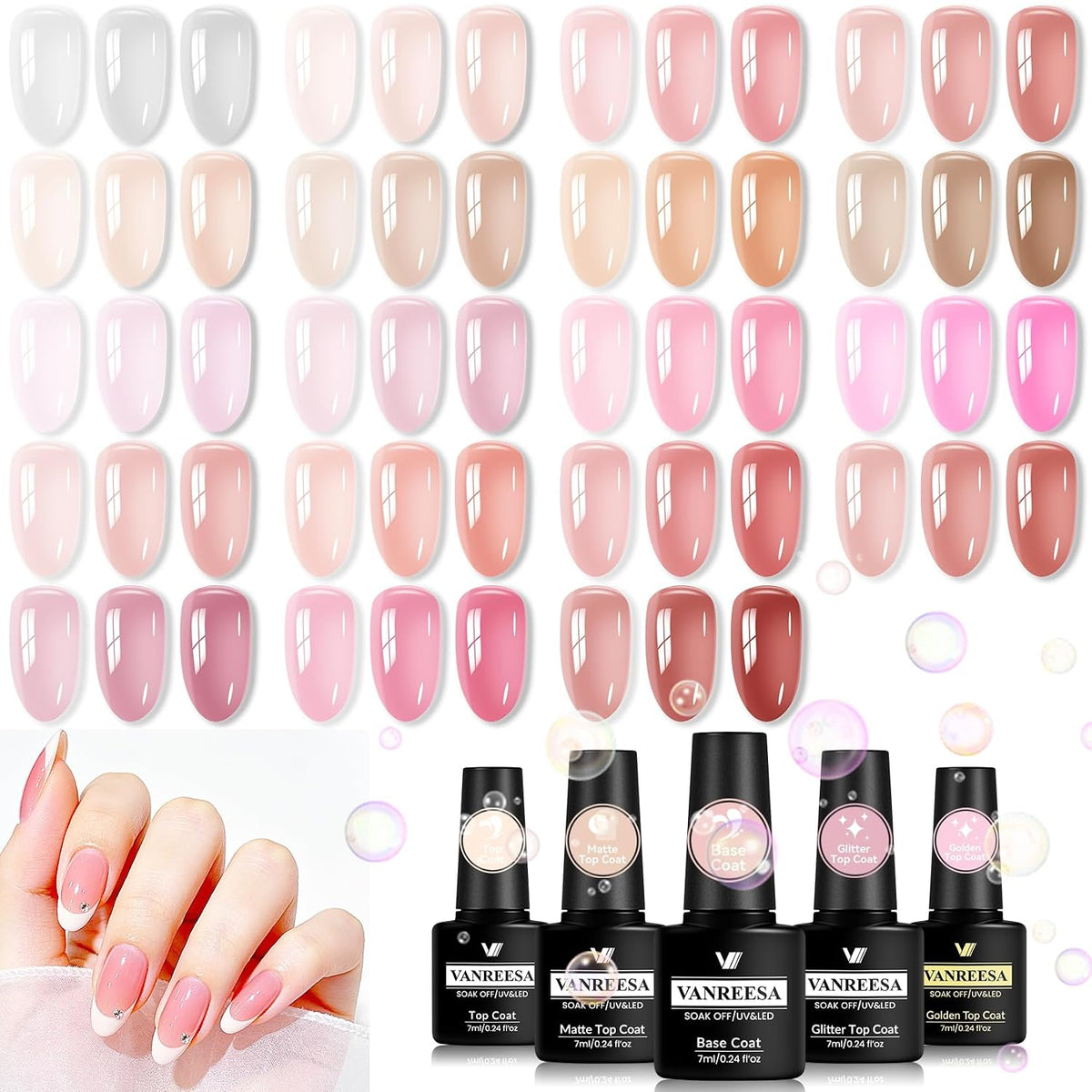 VANREESA Juego de 24 esmaltes de uñas de gel de gelatina, suave, bl...