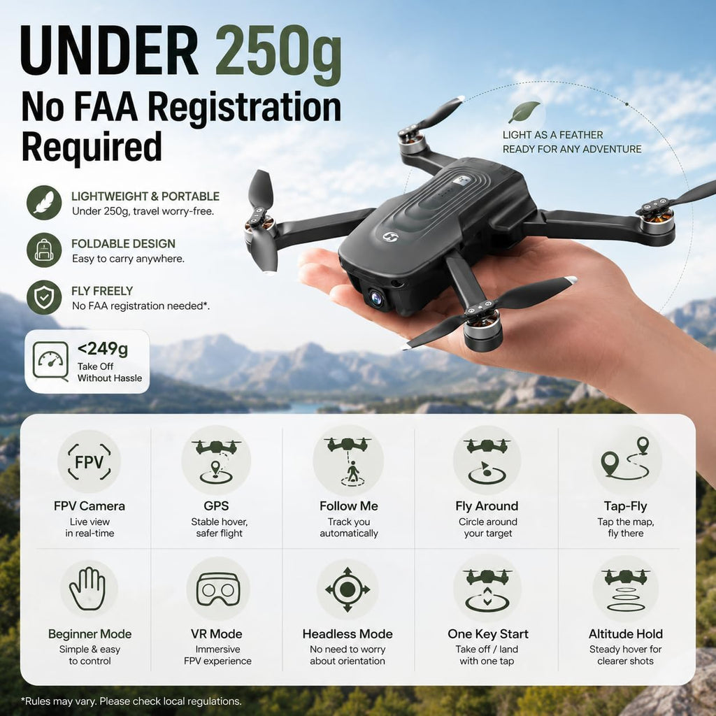 Holy Stone HS175D Drone GPS con cámara 4K para adultos, menos de 8.78 oz, cuadricóptero RC plegable con retorno automático, vuelo de 46 minutos de largo, sígueme, motor sin escobillas, mosca circular, vuelo de punto de referencia, retención de altitud