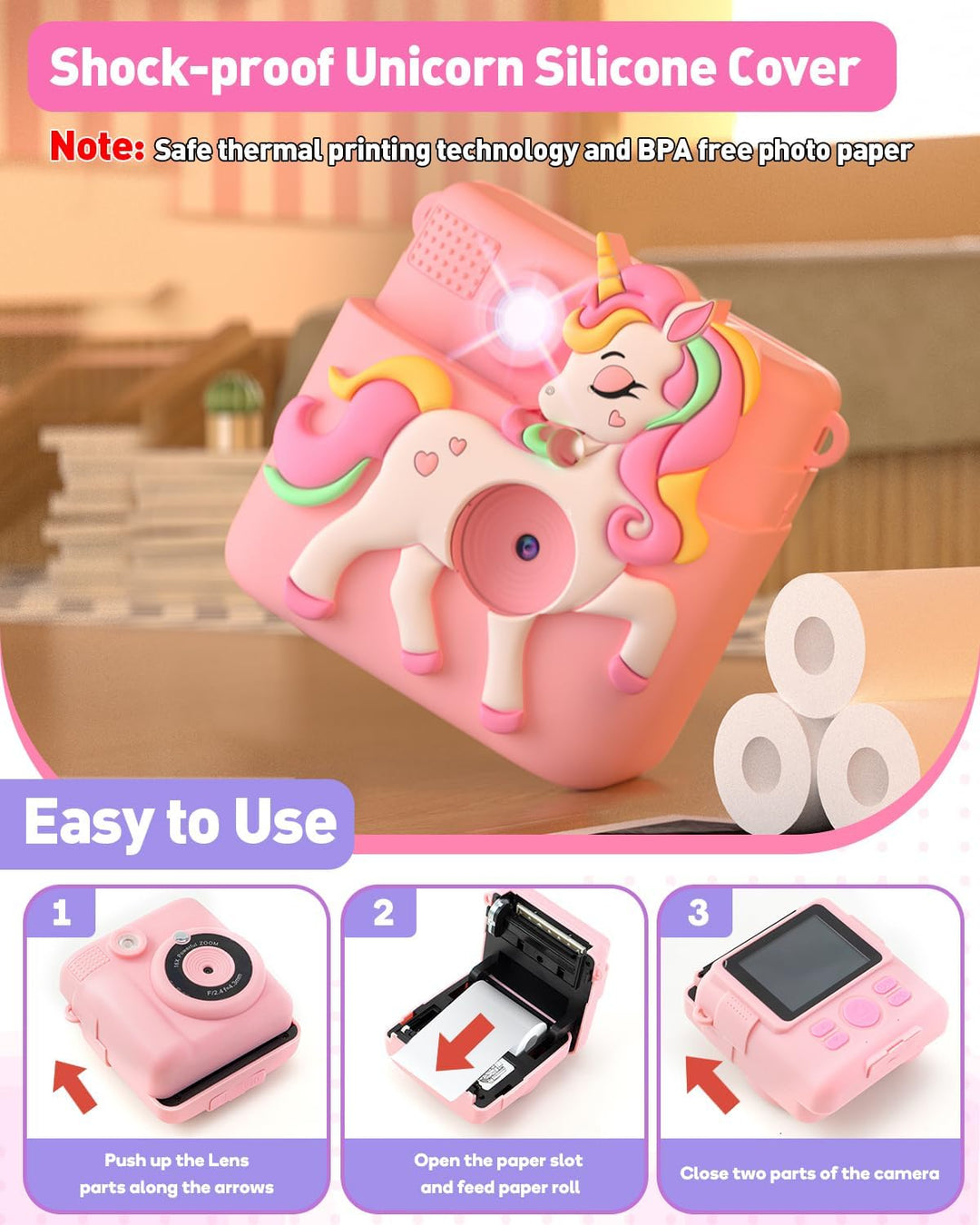 Cámara de impresión instantánea para niños con cubierta de silicona...