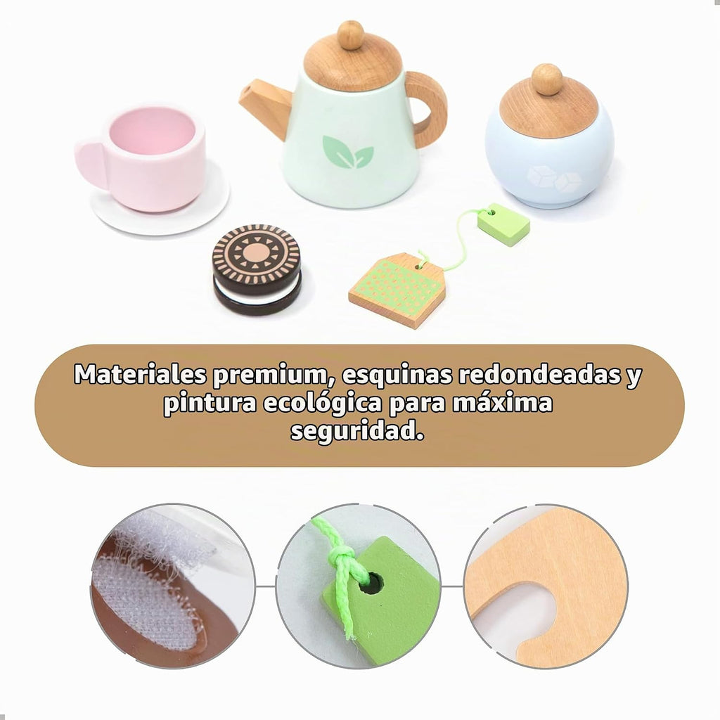 UMU® Juego de Té de Madera para Niños – Juguete de Fiesta de Té de Juego Simulado con Tazas Coloridas, Bolsitas de Té, Rodajas de Limón y Más – Juguete de Juego de Rol Montessori para Edades 3 4 5 6