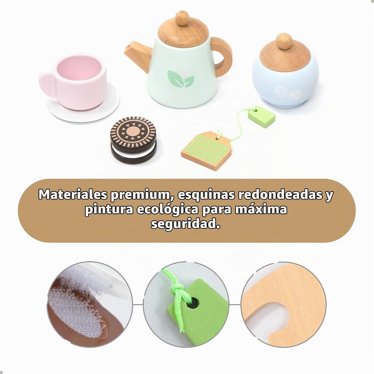 UMU® Juego de Té de Madera para Niños – Juguete de Fiesta de Té de Juego Simulado con Tazas Coloridas, Bolsitas de Té, Rodajas de Limón y Más – Juguete de Juego de Rol Montessori para Edades 3 4 5 6