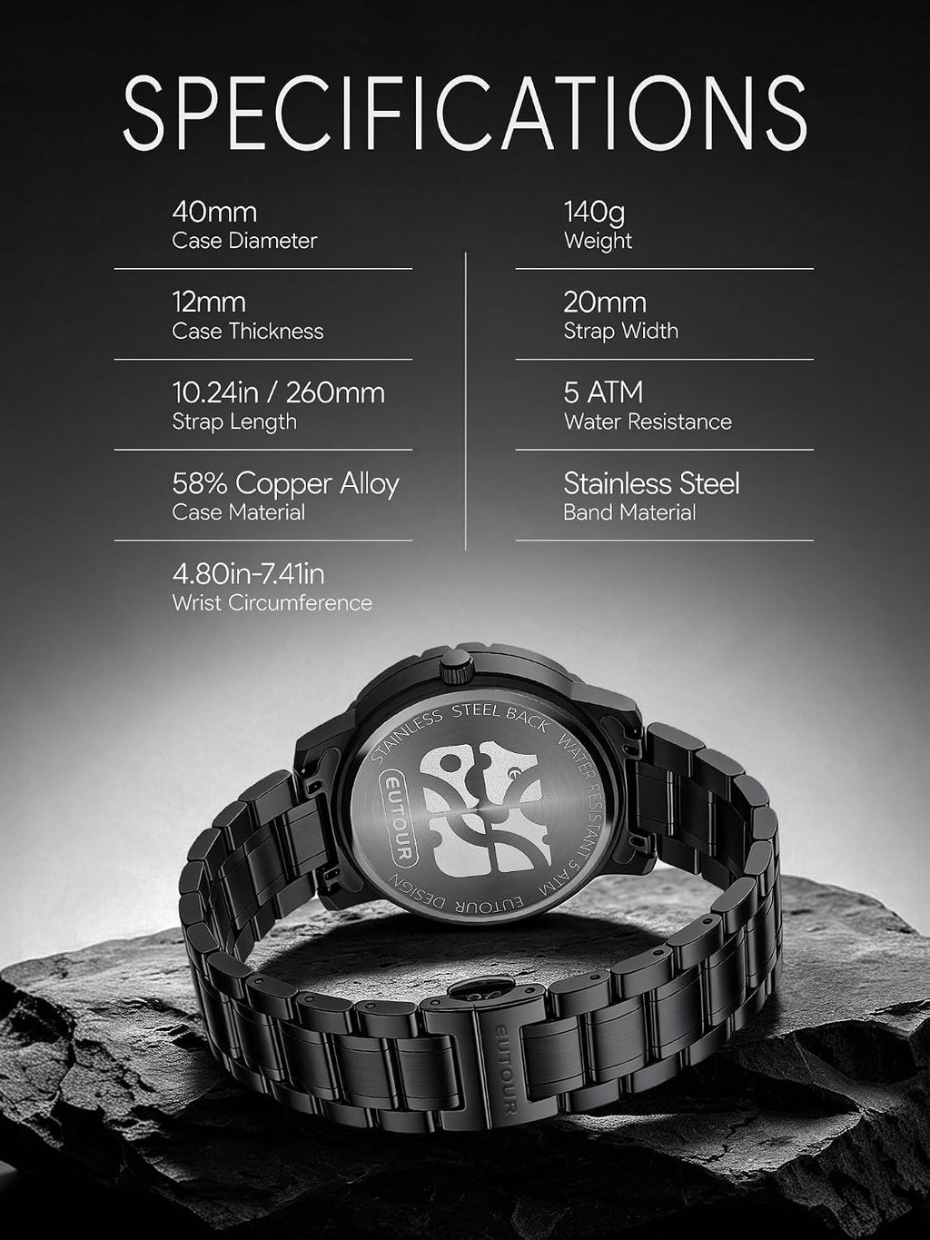 EUTOUR Reloj Magnético Esfera Flotante con Bolas 40mm Cuarzo Suizo 3/5ATM Correa 20mm