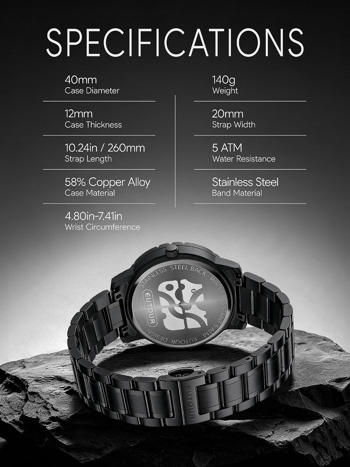 EUTOUR Reloj Magnético Esfera Flotante con Bolas 40mm Cuarzo Suizo 3/5ATM Correa 20mm