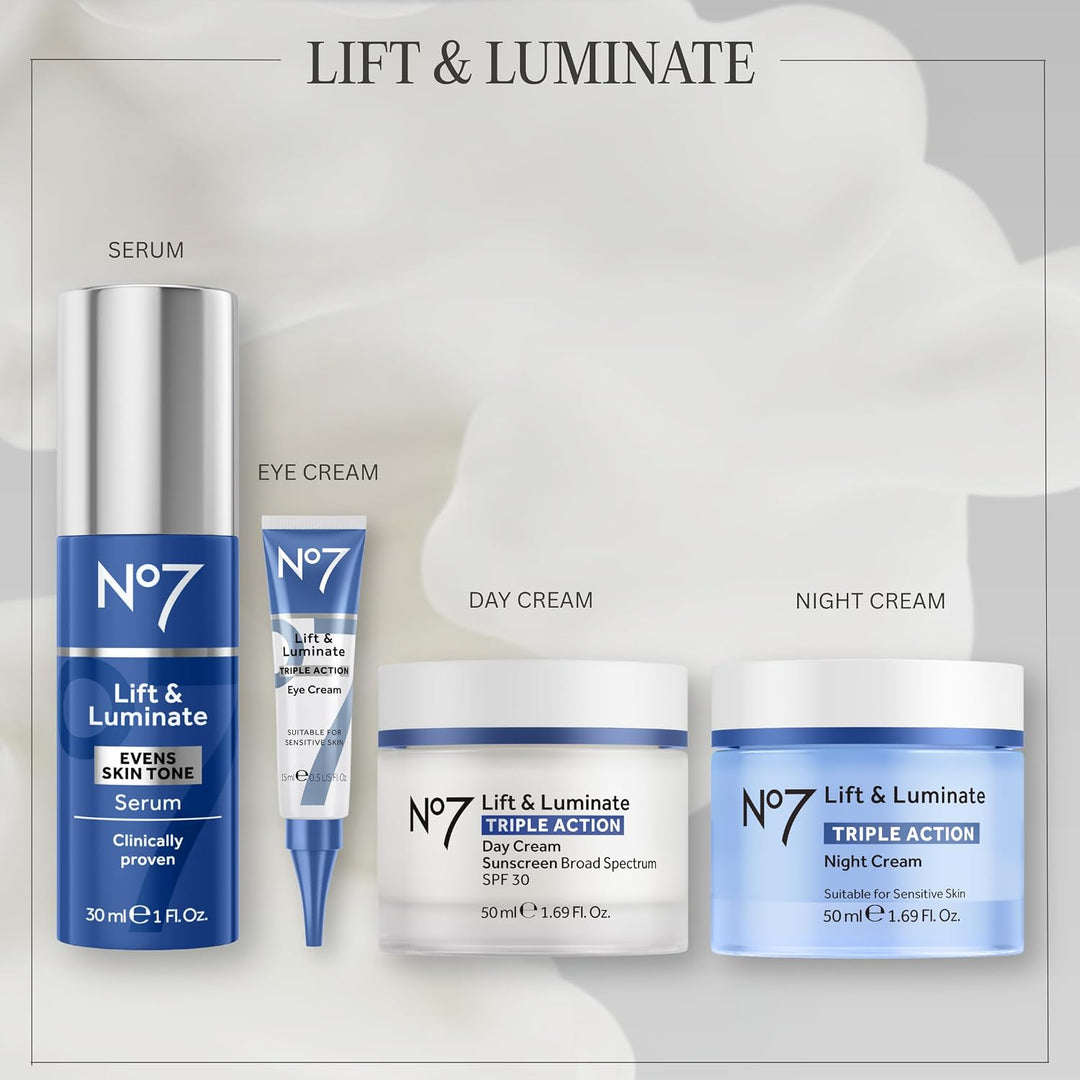 No7 Lift &amp; Luminate Crema de día de triple acción, crema facial...