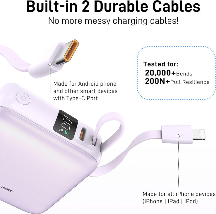 VINKO - Cargador portátil de batería con cables integrados, cargado...