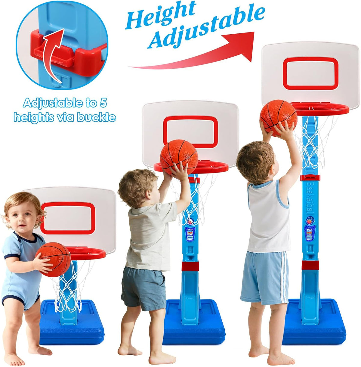Juego de aro de baloncesto para niños pequeños, aro de baloncesto ajustable