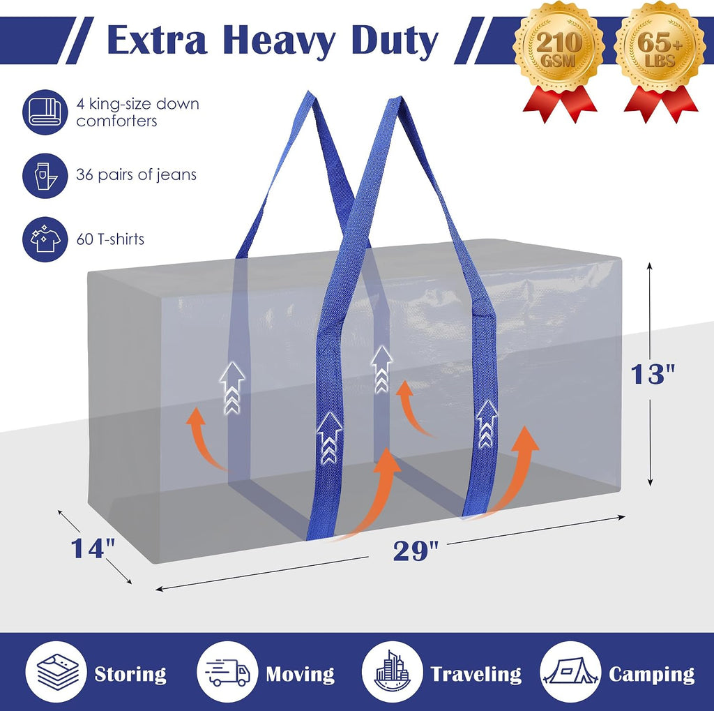 Paquete de 6 bolsas de mudanza extra grandes resistentes con cremallera reforzada y asas anchas, contenedores de almacenamiento resistentes a la humedad cubos de empaque para ropa, dormitorio