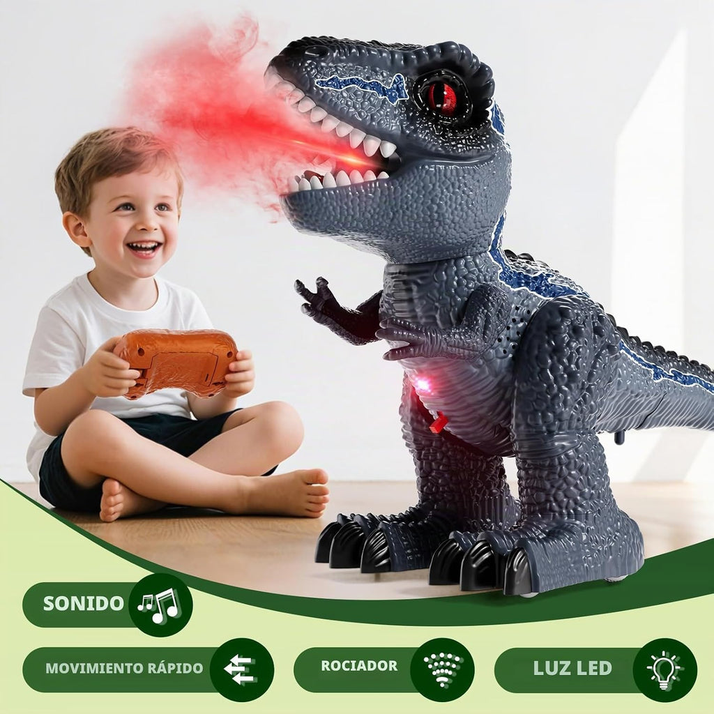 Juguete robot de dinosaurio a control remoto para niños de 3 a 5 años, dinosaurio RC con sonidos rugientes, rociadores y luces LED, 3, 4, 5, 6, 7, 8 años, regalo de cumpleaños, juguetes realistas de modelo de dinosaurio jurásico