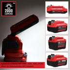 CRAFTSMAN V20 - Luz de trabajo recargable LED de 6500 K, 2000 lm y 1000 lm, 2 ajustes de brillo, gancho y abrazadera para múltiples opciones de montaje, inalámbrica, batería no incluida