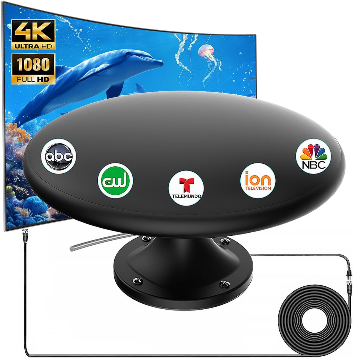 Antena de TV al aire libre para televisores inteligentes, antena digital HD TV RV montaje en techo, VHF/UHF de largo alcance para cámper, remolque, camión, barco (32.8 pies)