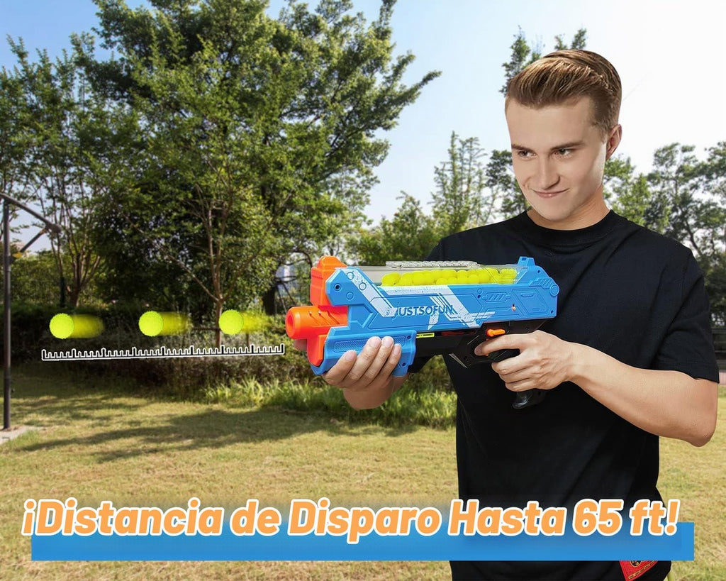 Pistola Blaster con gafas protectoras y 100 rondas para niños y niñas de hasta 110 FPS compatible con dardos Nerf Hyper Rounds, fácil de recargar, soporta hasta 50 rondas (azul claro)