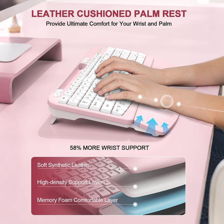 Teclado inalámbrico ergonómico con reposamuñecas acolchado, teclas...