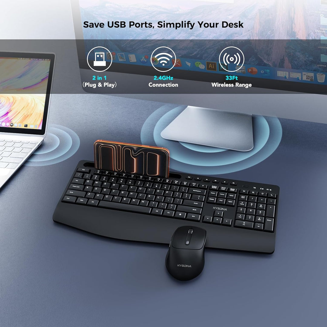 KYSONA Combo de teclado y mouse inalámbricos, teclado inalámbrico d...