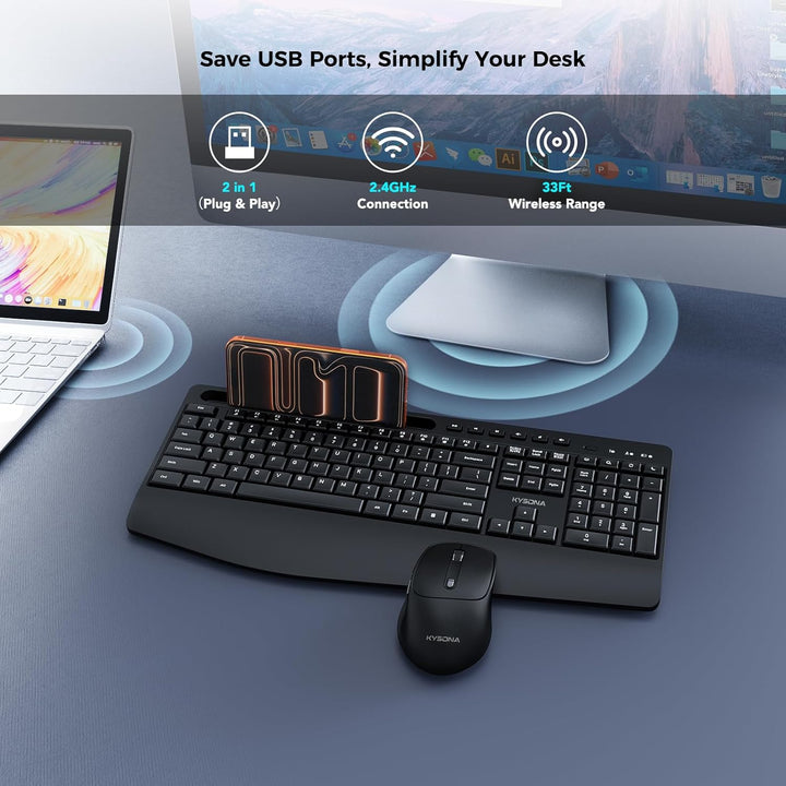 KYSONA Combo de teclado y mouse inalámbricos, teclado inalámbrico d...