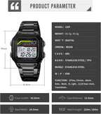PASOY Reloj de pulsera digital multifunción para hombre, con hora doble, alarma, cronómetro, cuenta regresiva, retroiluminación, resistente al agua