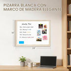 Pizarra blanca magnética para pared, 24 x 18 pulgadas, marco de madera