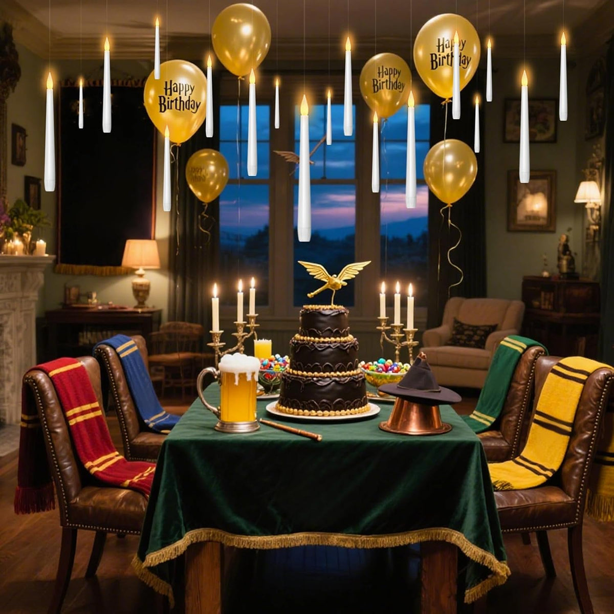 Lezonic - Velas flotantes con control remoto de varita mágica, paquete de 20 velas LED colgantes, velas cónicas parpadeantes sin llama con temporizador de 6 horas, velas que funcionan con pilas para Halloween, Navidad, fiesta, decoración del hogar