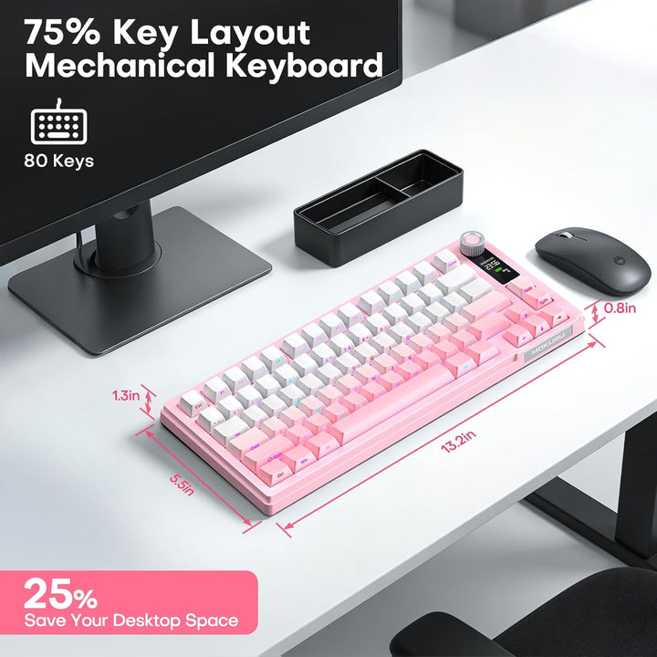 MOKURU Teclado mecánico inalámbrico, tres modos BT\/2.4G\/USB-C, co...