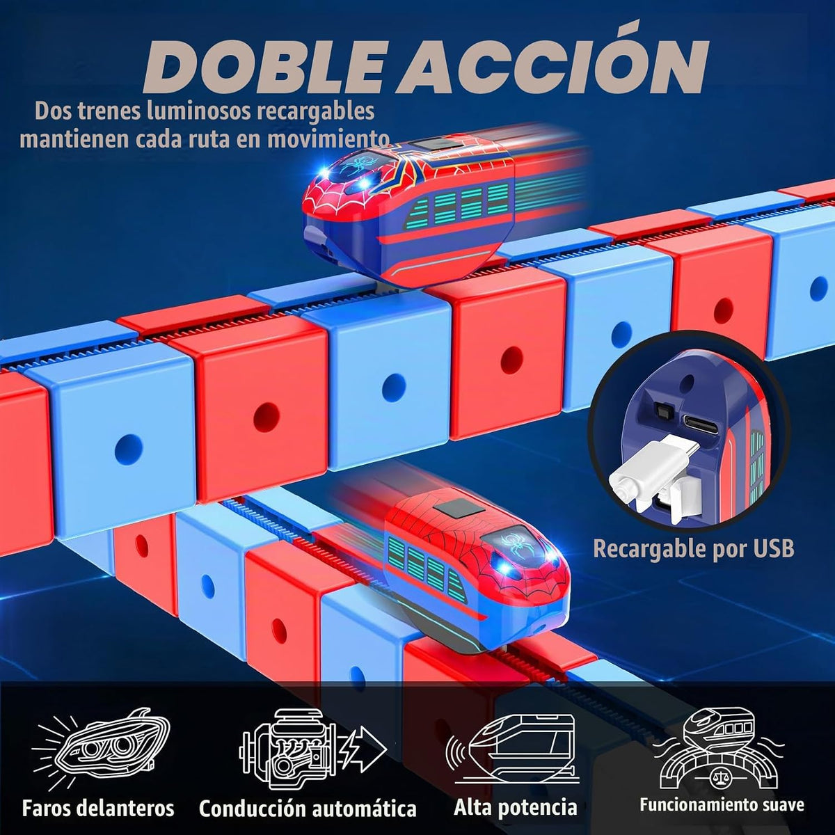 Betheaces Juego de 137 vías de tren eléctrico para niños de 3, 4, 5, 6, 7