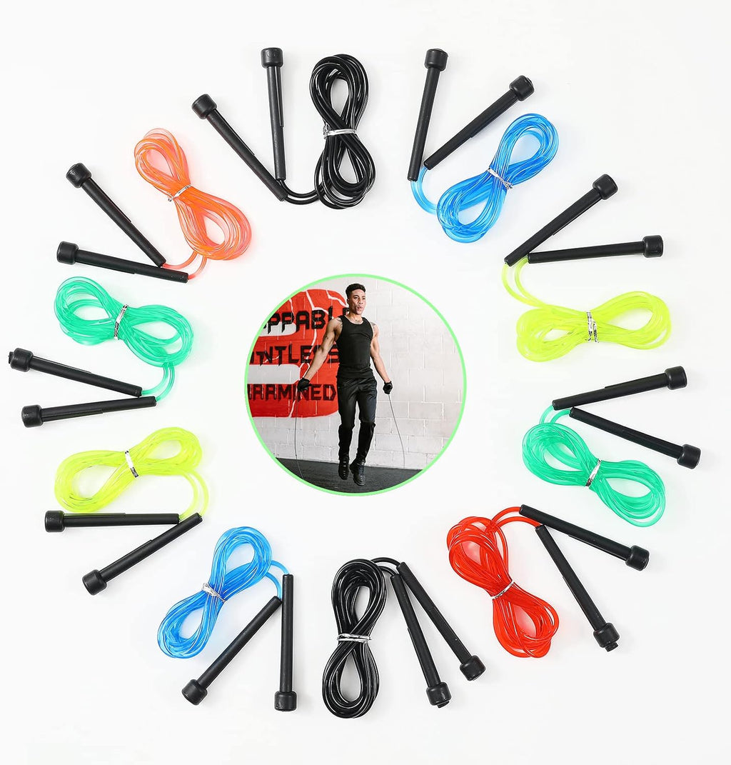 Paquete de 10 cuerdas de saltar de PVC para entrenamiento aeróbico - Cuerda de saltar ajustable versátil para mujeres, hombres y niños, cuerda de saltar de velocidad para ejercicio, 9 pies