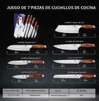 Juego de cuchillos de cocina de 7 piezas, acero inoxidable alemán para cuchillos de chef con mango de madera de Pakkawood, juego de cubiertos perfecto para regalo