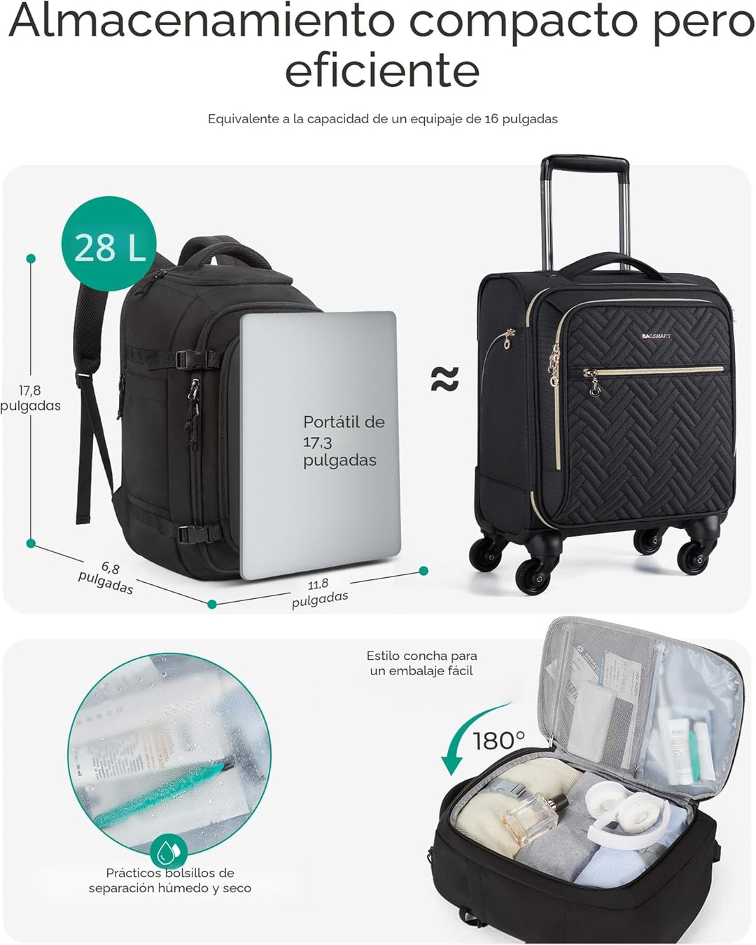 BAGSMART - Mochila de viaje para universidad con mochila para compu...