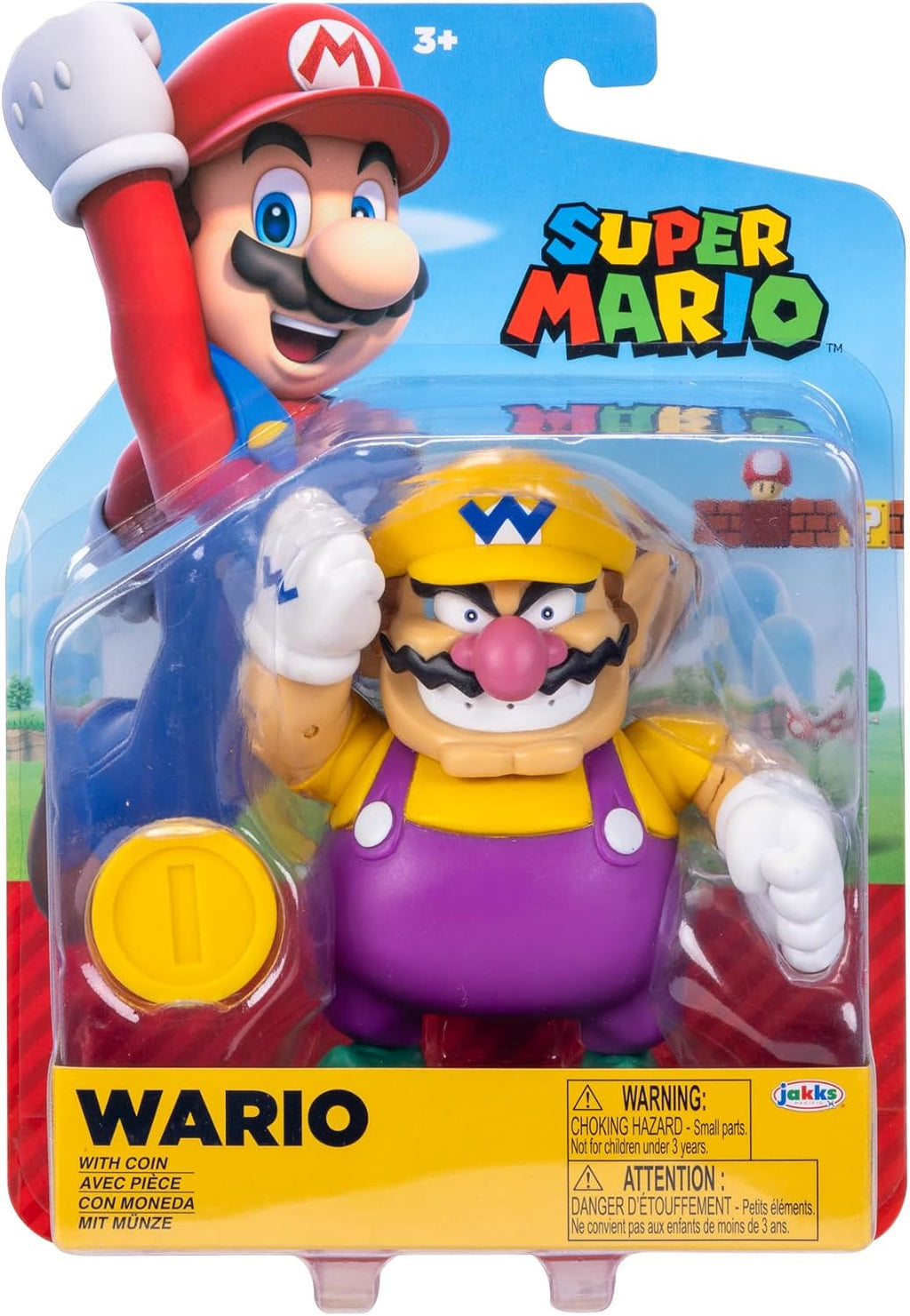 Super Mario Wario - Figura de acción de 4 pulgadas con moneda