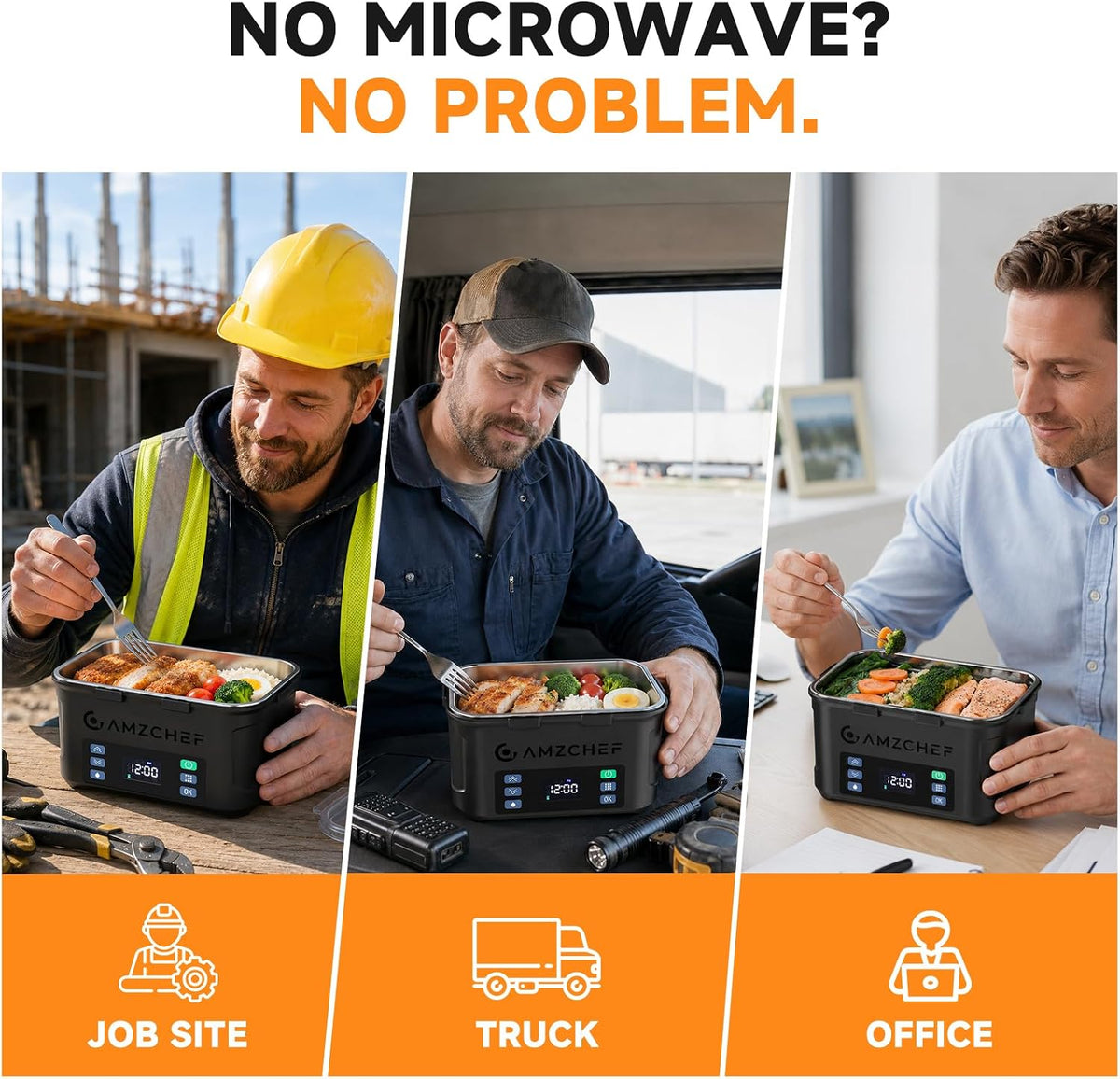 AMZCHEF Fiambrera eléctrica inalámbrica portátil, calentador de alimentos