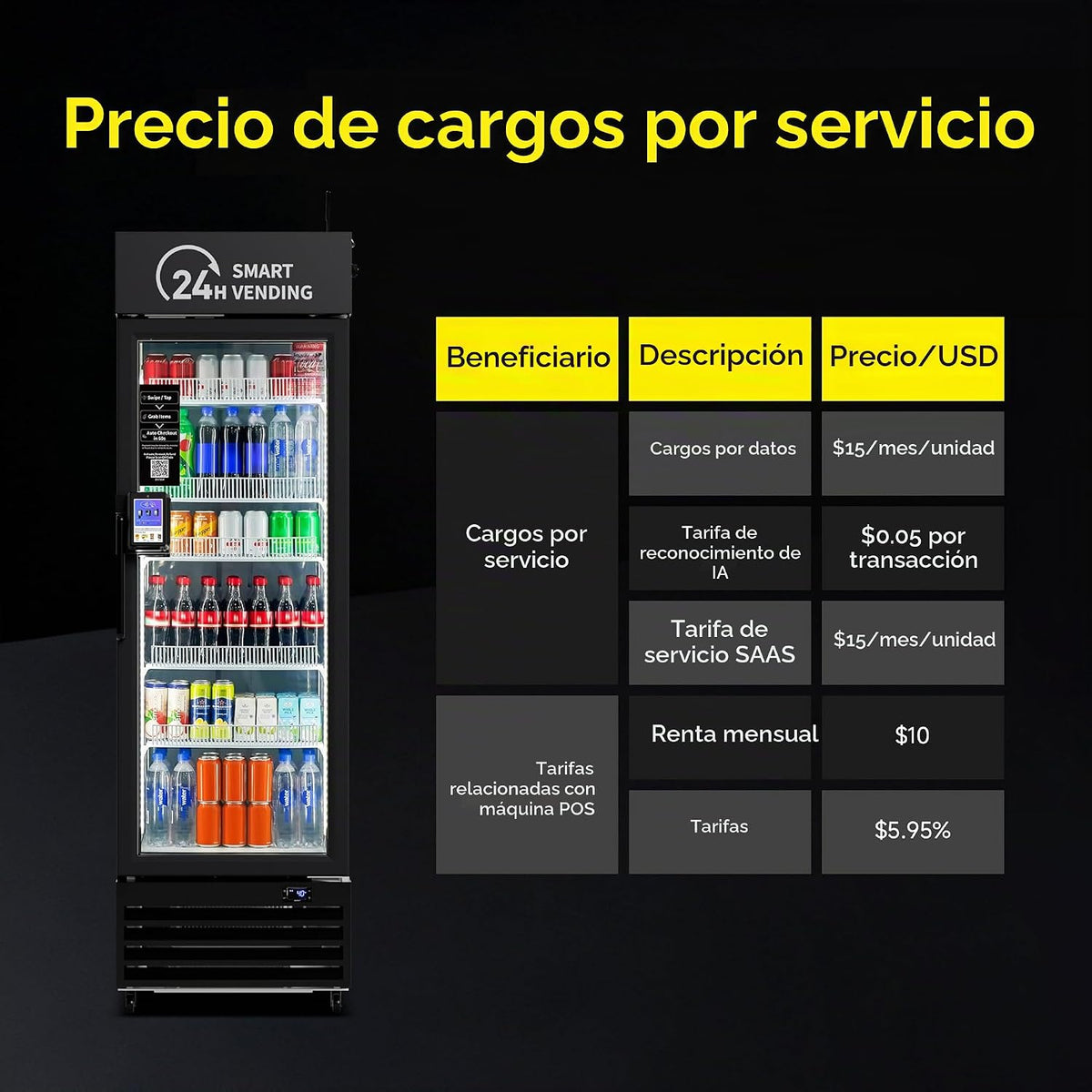 Máquina expendedora AI con autopago – DC360 Combo expendedor refrigerado para alimentos frescos, aperitivos y bebidas frías – Inventario en tiempo real – Ideal para oficina, escuela, hospital, gimnasio (negro)
