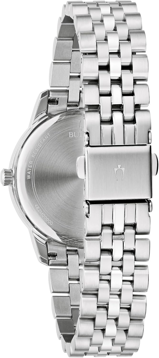 Bulova Reloj clásico de cuarzo con fecha y calendario de 3 manecillas de acero inoxidable dorado de dos tonos para mujer