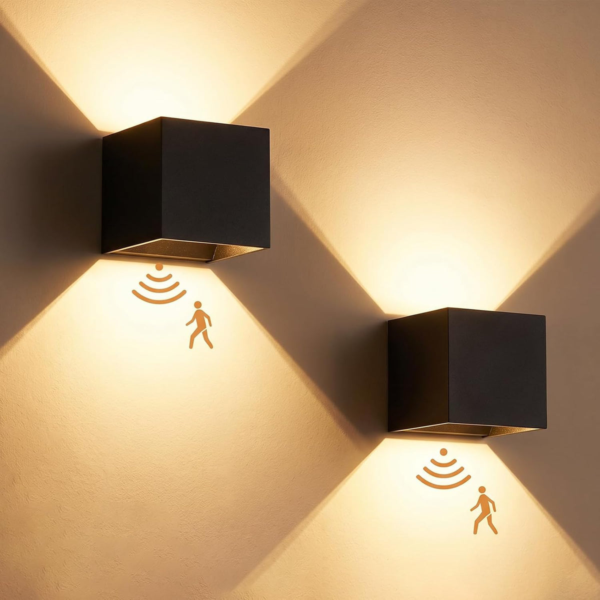 Lámpara Juego de 2 lámparas de pared con sensor de movimiento, recargable, funciona con pilas, aplique de pared LED para interiores arriba y abajo, 2000 mAh, 2 brillo regulable con montaje magnético