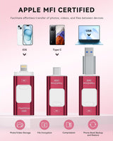 Unidad Flash Certificada MFi Apple de 256GB para iPhone, Palillo de...