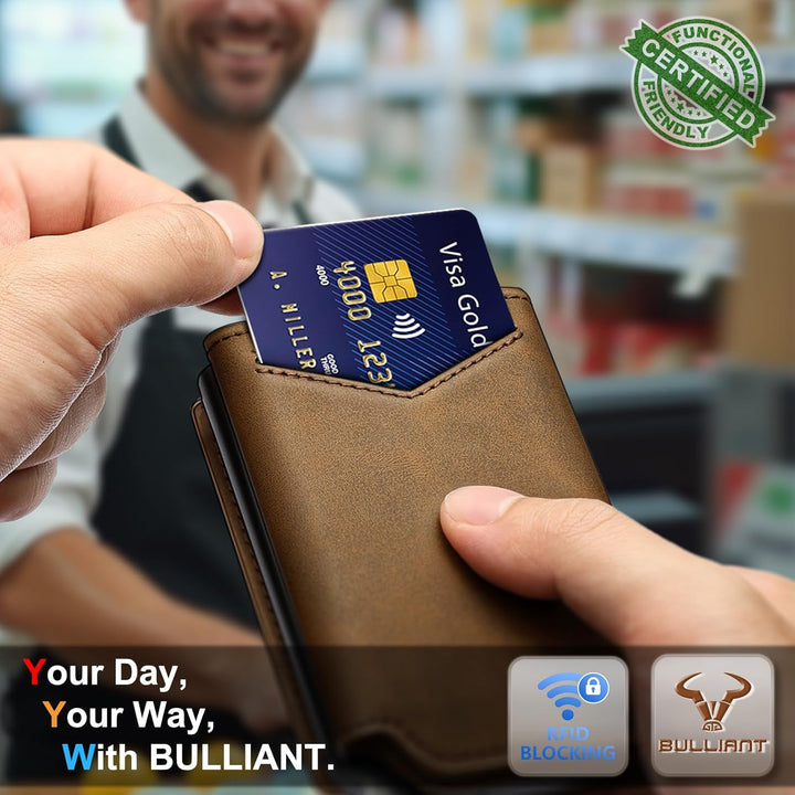 BULLIANT Cartera para Hombre Cartera de Cuero Portadores de Tarjeta...