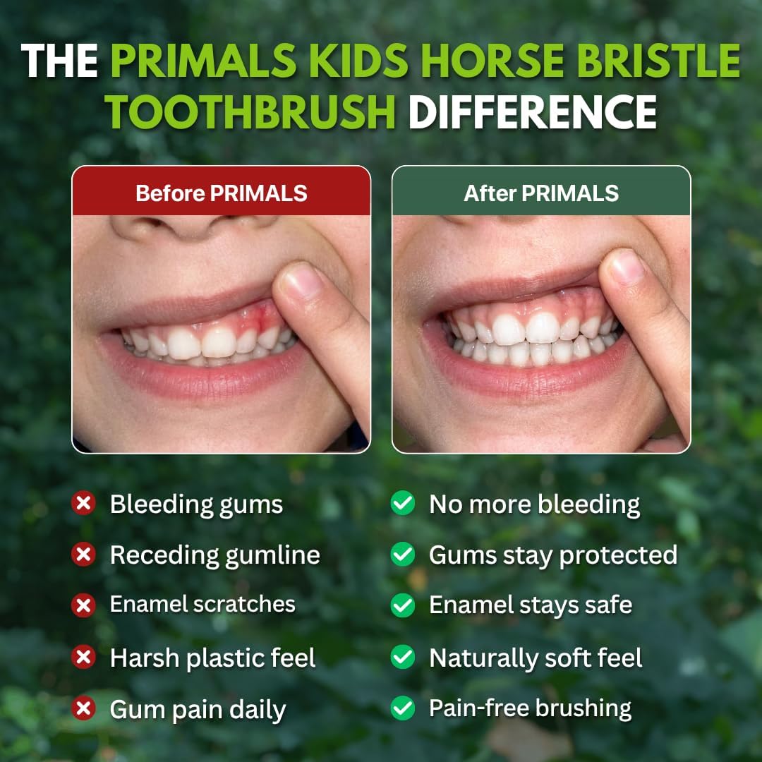 PRIMALS Cepillo de dientes de bambú y cerdas de caballo para niños...