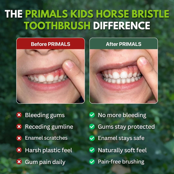 PRIMALS Cepillo de dientes de bambú y cerdas de caballo para niños...