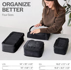 Cubos de Empaque de Compresión para Viajes - Bolsas Organizadoras de Equipaje - Cubos de Empaque con Doble Cremallera para Maletas (Paquete de 4, Negro)