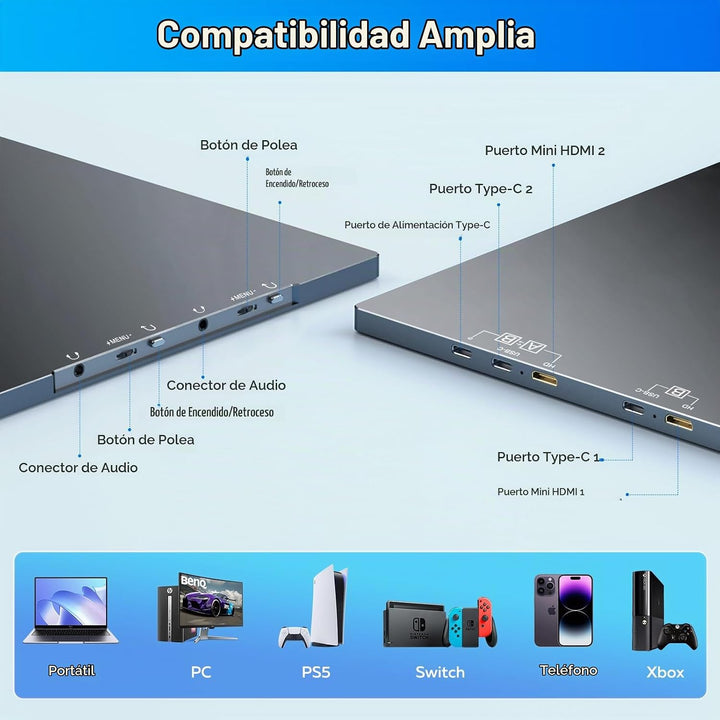 COOLHOOD Monitor portátil de 18.5 pulgadas para laptop, 1080P FHD 1...