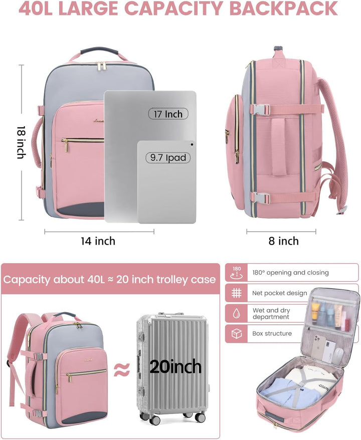 LOVEVOOK Mochila de viaje de 40 L para mujeres y hombres, equipaje...
