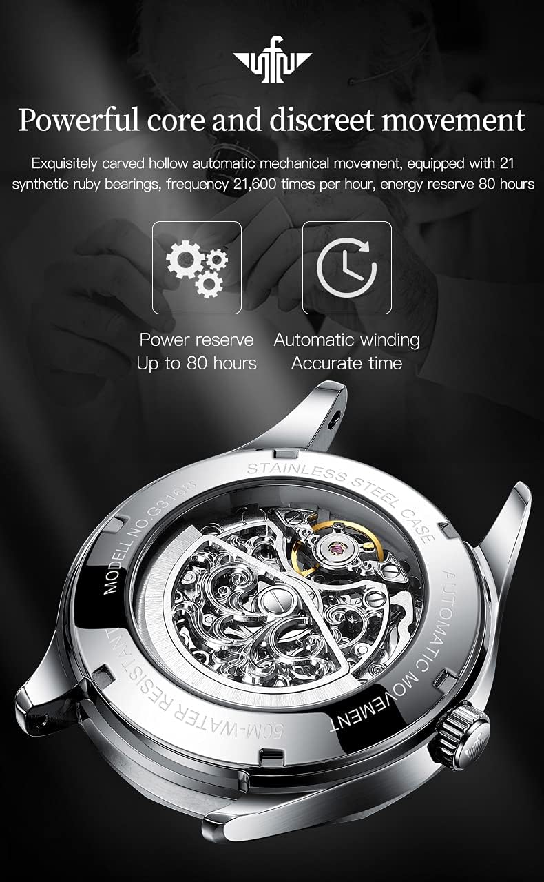 OUPINKE Relojes esqueleto dorados para hombre, Vestir de lujo, Automático Mecánico