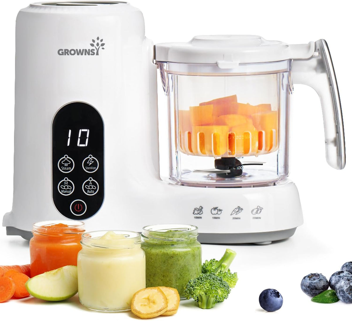 Grownsy Fabricante de alimentos para bebés, vaporizador y licuadora Procesador de alimentos para bebés, color blanco