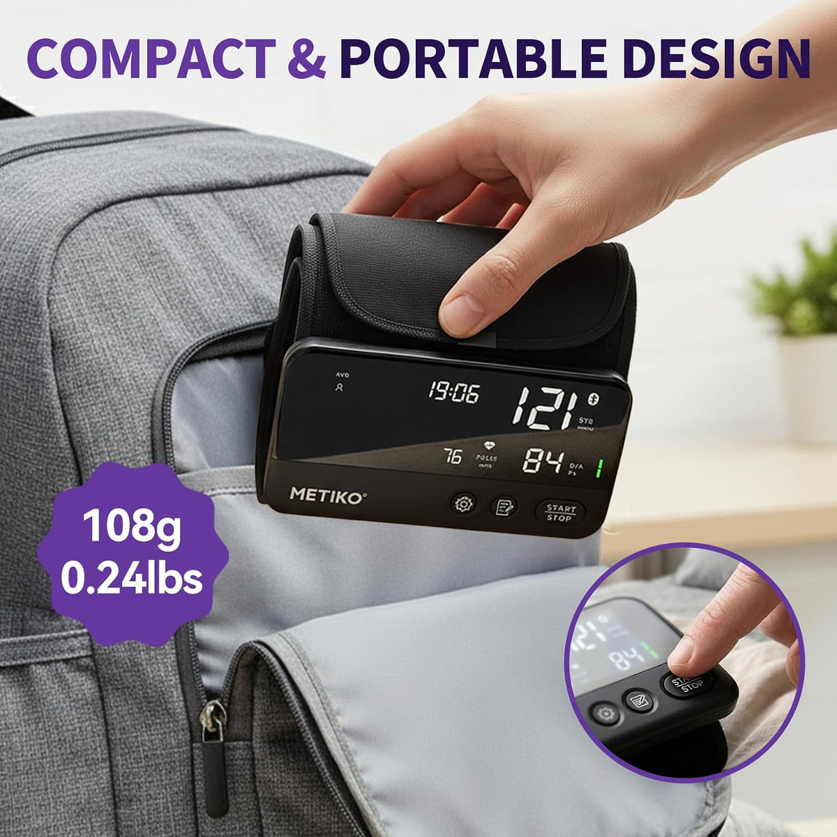 Monitor de presión arterial inalámbrico con Bluetooth para la parte superior del brazo, monitor de presión arterial recargable portátil ultraligero, compatible con la aplicación iOS/Android BP