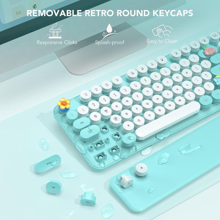 Teclado inalámbrico, teclas redondas, teclado de máquina de escribi...
