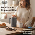 SterlingPro - Cafetera de prensa francesa de acero inoxidable extra grande con aislamiento no tóxico de 64 onzas, capacidad de 1/2 galón/2 litros (rendimiento de preparación de 59 onzas)