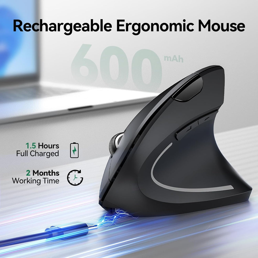 TECKNET Ratón ergonómico, mouse Ergo vertical recargable inalámbric...