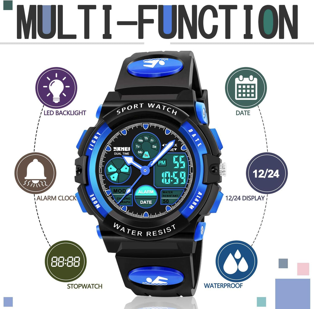 ATIMO Reloj impermeable multifunción LED para niños - Regalos para niños