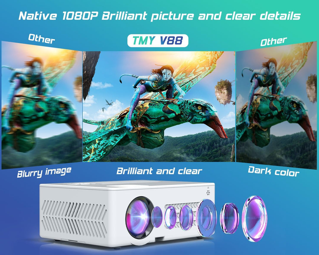 TMY - Proyector con WiFi y Bluetooth【pantalla de 80" incluida】P...