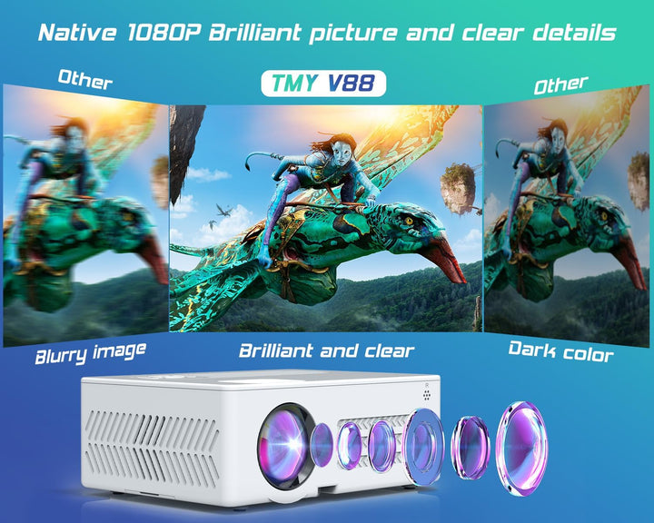 TMY - Proyector con WiFi y Bluetooth【pantalla de 80" incluida】P...