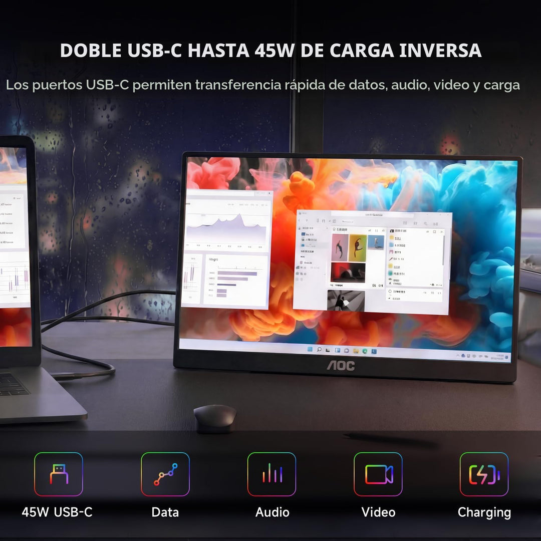 AOC Monitor portátil de 15.6 pulgadas FHD 1080P IPS 125% sRGB, moni...